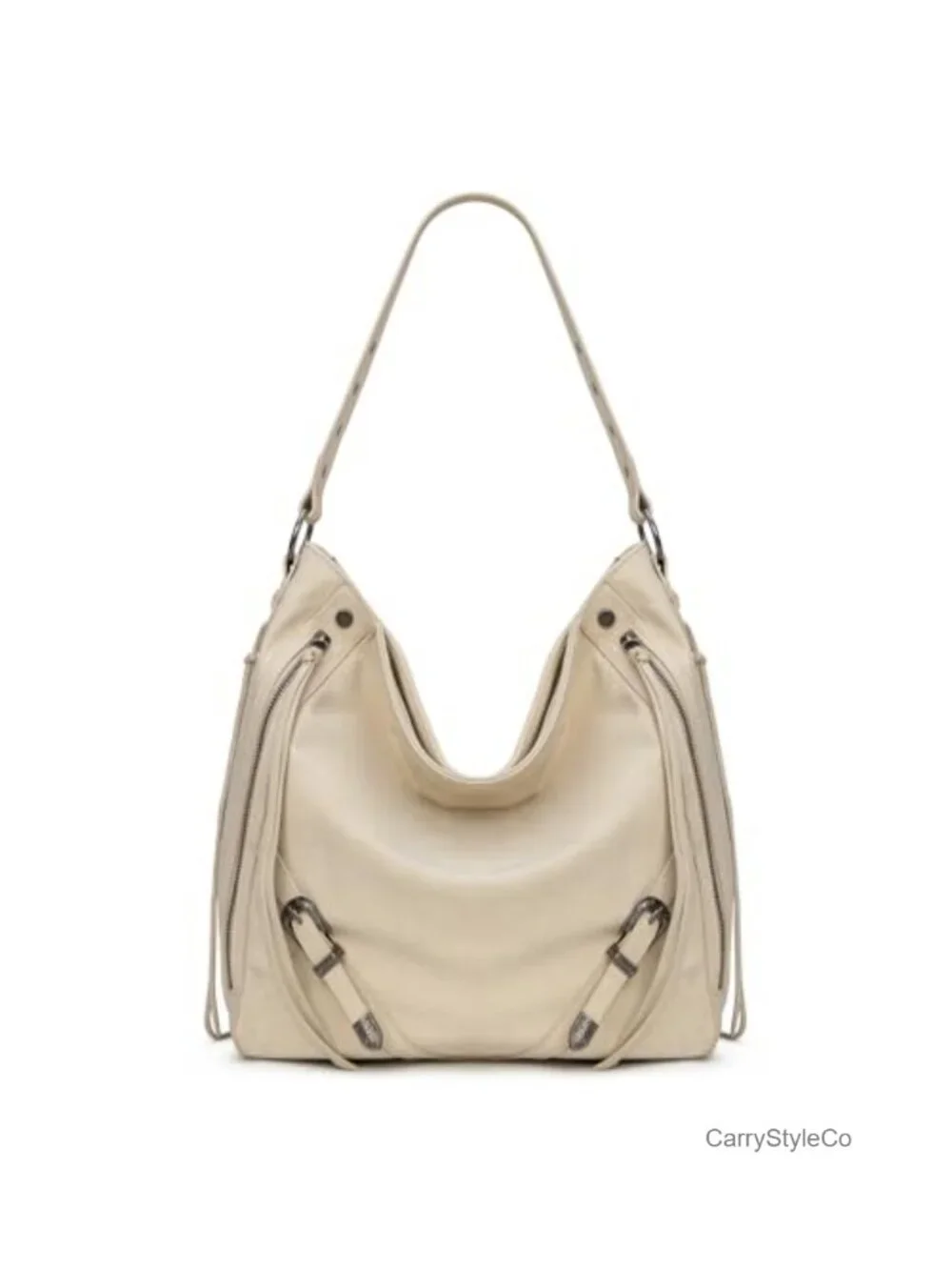 Faux Suede Hobo Bag Large Shoulder Purse with Buckle Fringe Zipper